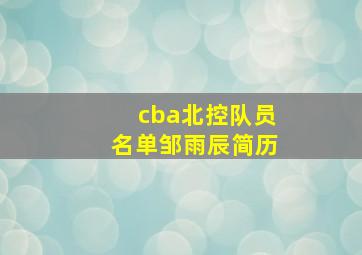 cba北控队员名单邹雨辰简历