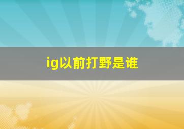 ig以前打野是谁