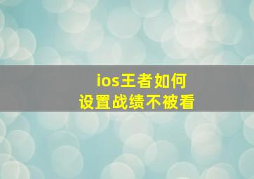 ios王者如何设置战绩不被看