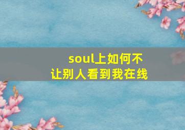 soul上如何不让别人看到我在线