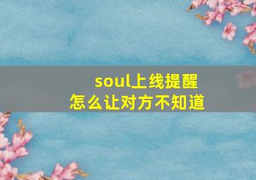 soul上线提醒怎么让对方不知道