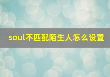 soul不匹配陌生人怎么设置