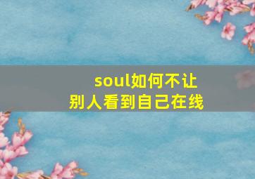 soul如何不让别人看到自己在线