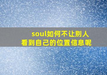 soul如何不让别人看到自己的位置信息呢