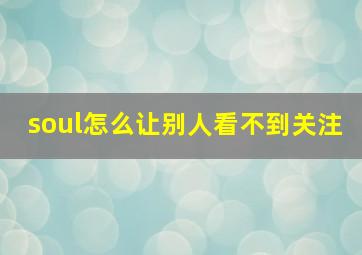 soul怎么让别人看不到关注