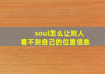 soul怎么让别人看不到自己的位置信息