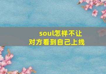 soul怎样不让对方看到自己上线