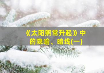 《太阳照常升起》中的隐喻、暗线(一)