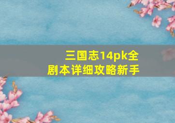 三国志14pk全剧本详细攻略新手