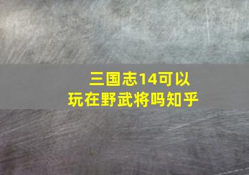 三国志14可以玩在野武将吗知乎