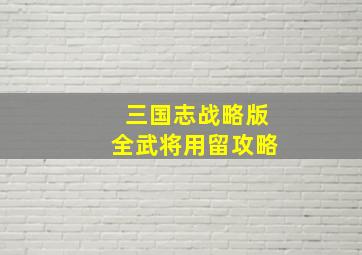 三国志战略版全武将用留攻略