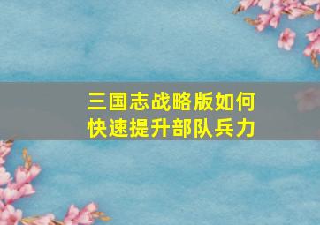 三国志战略版如何快速提升部队兵力