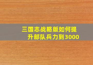 三国志战略版如何提升部队兵力到3000