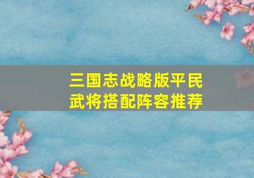 三国志战略版平民武将搭配阵容推荐