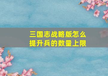 三国志战略版怎么提升兵的数量上限