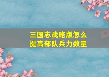 三国志战略版怎么提高部队兵力数量