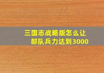 三国志战略版怎么让部队兵力达到3000