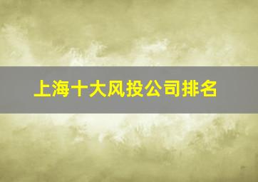 上海十大风投公司排名