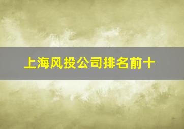 上海风投公司排名前十