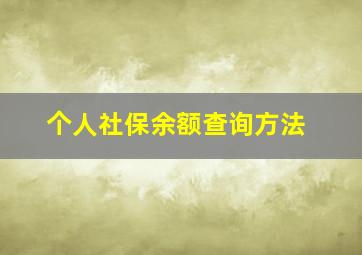 个人社保余额查询方法