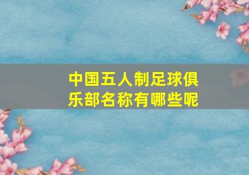 中国五人制足球俱乐部名称有哪些呢