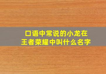 口语中常说的小龙在王者荣耀中叫什么名字