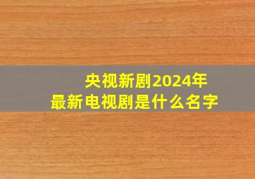 央视新剧2024年最新电视剧是什么名字