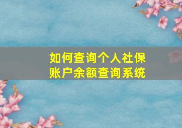 如何查询个人社保账户余额查询系统