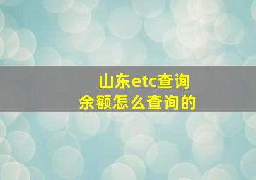 山东etc查询余额怎么查询的