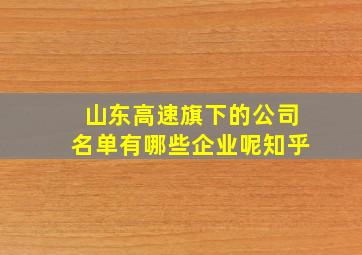 山东高速旗下的公司名单有哪些企业呢知乎