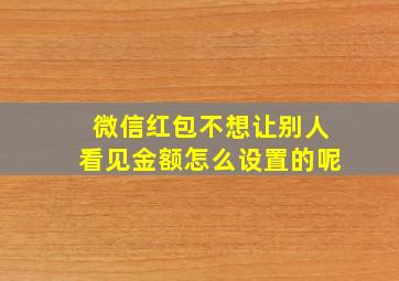 微信红包不想让别人看见金额怎么设置的呢