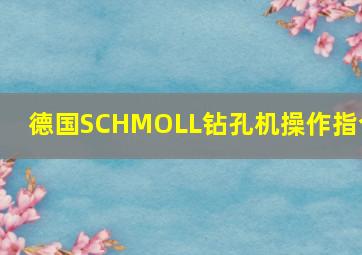 德国SCHMOLL钻孔机操作指令