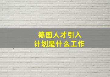 德国人才引入计划是什么工作