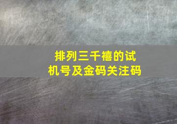 排列三千禧的试机号及金码关注码