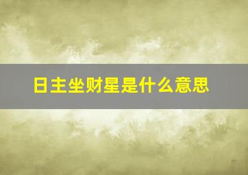 日主坐财星是什么意思