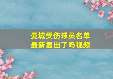 曼城受伤球员名单最新复出了吗视频