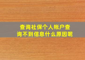 查询社保个人帐户查询不到信息什么原因呢