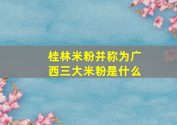 桂林米粉并称为广西三大米粉是什么