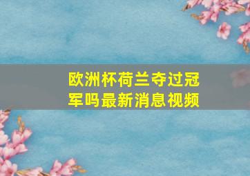 欧洲杯荷兰夺过冠军吗最新消息视频