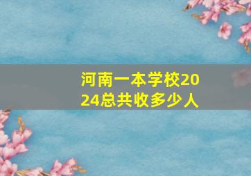 河南一本学校2024总共收多少人