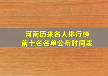 河南历来名人排行榜前十名名单公布时间表