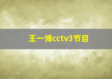 王一博cctv3节目