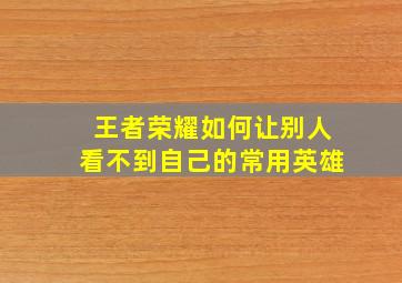 王者荣耀如何让别人看不到自己的常用英雄