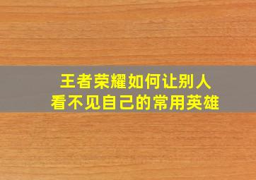 王者荣耀如何让别人看不见自己的常用英雄