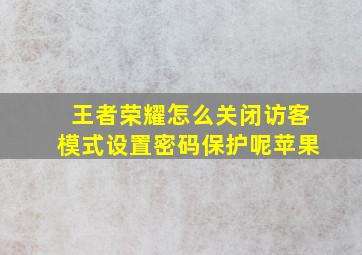 王者荣耀怎么关闭访客模式设置密码保护呢苹果