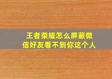 王者荣耀怎么屏蔽微信好友看不到你这个人