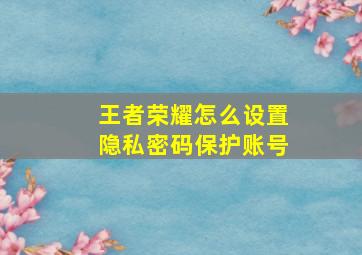 王者荣耀怎么设置隐私密码保护账号