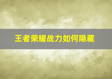 王者荣耀战力如何隐藏