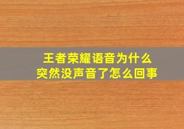 王者荣耀语音为什么突然没声音了怎么回事