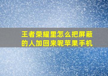 王者荣耀里怎么把屏蔽的人加回来呢苹果手机